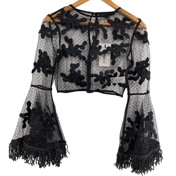 Anthropologie Endless Rose Floral Lace Crop Top & Camisole Set Black XS‎ New - Picture 7 of 9